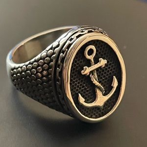 Mens Anchor Ring Stainless Steel Size 13